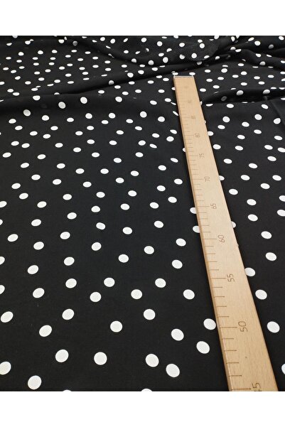 Kumaş Parça Voile de viscoză cu buline albe peste negru (lățime 130 cm x lung...