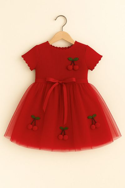 FURYATEX Cherry Tutu Dress Birthday Princess Fluffy Girl Kid Baby Party Dress