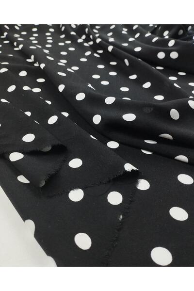 Kumaş Parça Чорний з білим горошком віскозний вуаль (Ширина 130 см x Довжина ...
