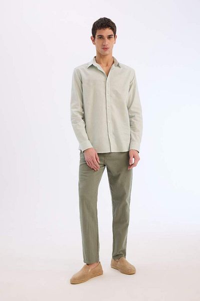 DeFacto Νέα σεζόν Regular Fit Polo Collar Λινό Μικτό καλοκαιρινό μακρυμάνικο πουκάμισο