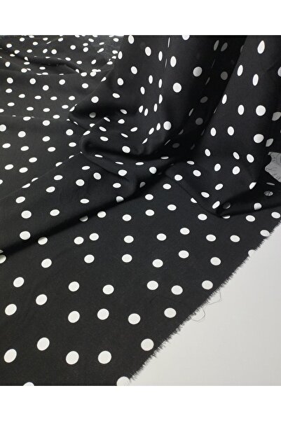 Kumaş Parça Voile de viscoză cu buline albe peste negru (lățime 130 cm x lung...