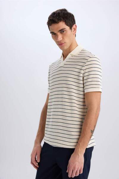 DeFacto Regular Fit Polo Neck Striped Knitwear Short Sleeve T-Shirt C4150Ax24Sm