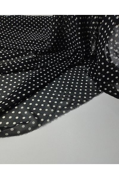 Kumaş Parça Μαύρο με λευκό πουά σιφόν (Πλάτος 150 cm x Μήκος 150 cm)
