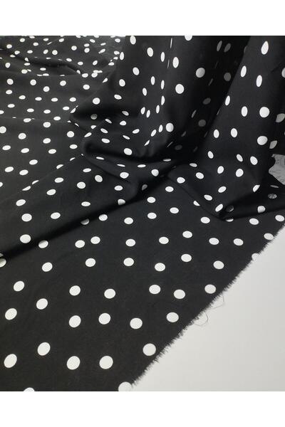 Kumaş Parça Voile de viscoză cu buline albe peste negru (lățime 130 cm x lung...