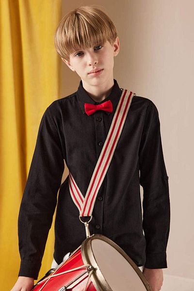 DeFacto New Season Boy's Polo Collar Linen Look Long Sleeve Basic Plain Shirt