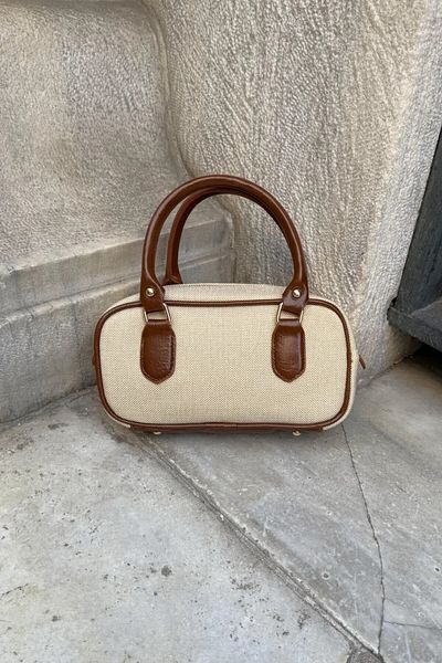 EBROU Bonnie Model Charm Gift Canvas Hand and Shoulder Bag Brown