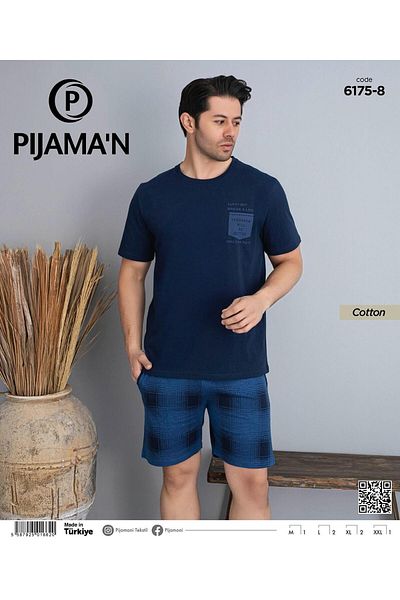 Pijamoni Ανδρικό σετ πιτζάμες με κοντό μανίκι με λαιμόκοψη 6175/8 - 1 τεμ.