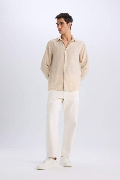 DeFacto New Season Regular Fit Polo Collar Linen Look Long Sleeve Shirt
