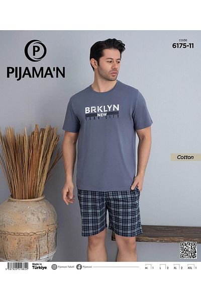 Pijamoni Men's Crew Neck Short Sleeve Pajama Set with Shorts 6175/11 - 1 Piece