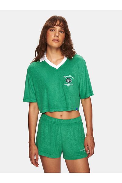 Ltb Terry Fabric Graphic Crop Short Sleeve Green T-Shirt
