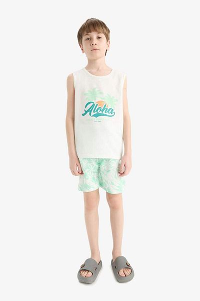 DeFacto New Season Boys' 2-Piece Set Printed Tank Top Swim Shorts