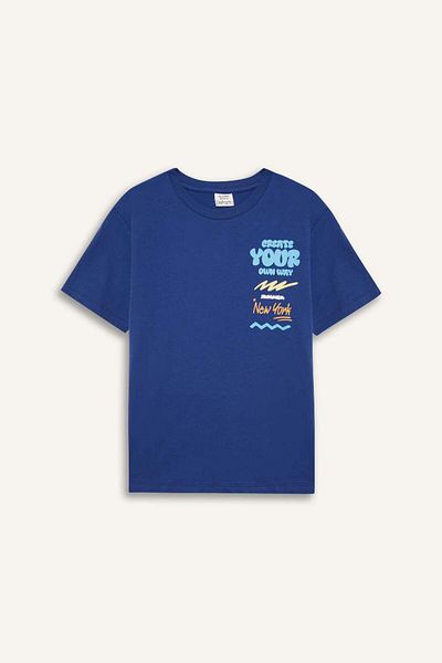 DeFacto Tricou cu mânecă scurtă cu imprimeu pentru băiat, sezon nou