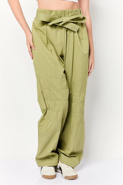 Stella McCartney Women Regular Fit Solid Wide Leg Belted Pants, Olive