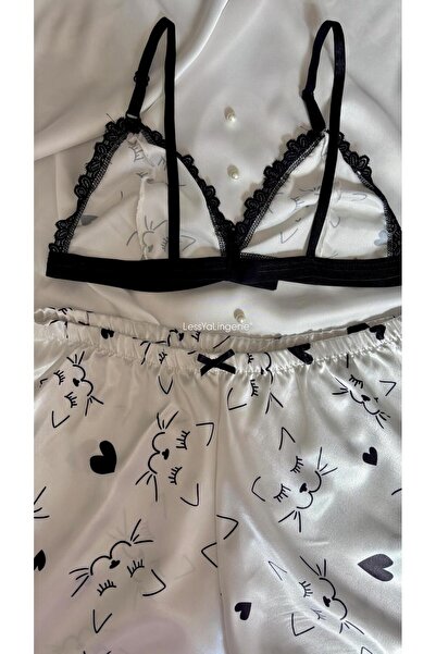 Lessya Satin Shorts Bralet Pajama Set Patterned
