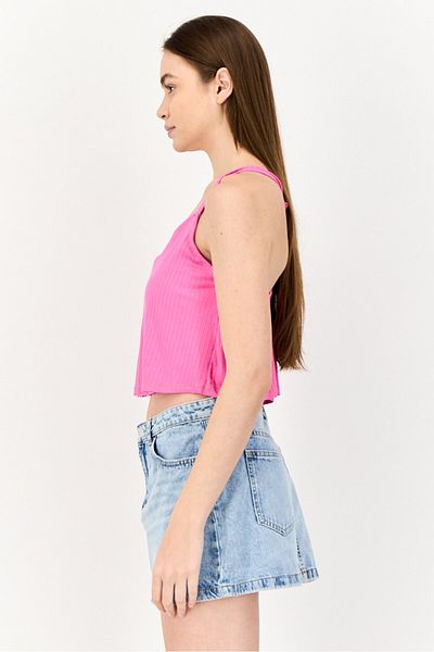 aerie Women V-Neck Sleeveless Textured Tank Top, Pink