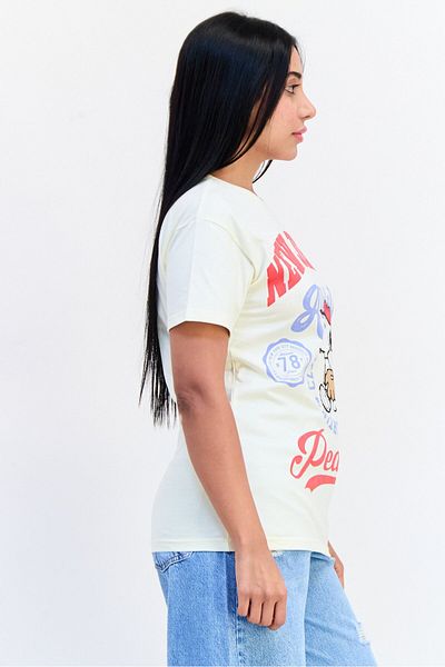 PEANUTS Women Crew Neck Short Sleeves Graphic Print T-shirt, Beige