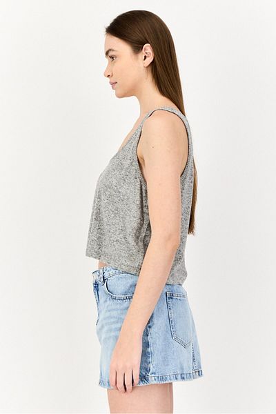 aerie Women Scoop Neck Sleeveless Heather Tank Top, Grey
