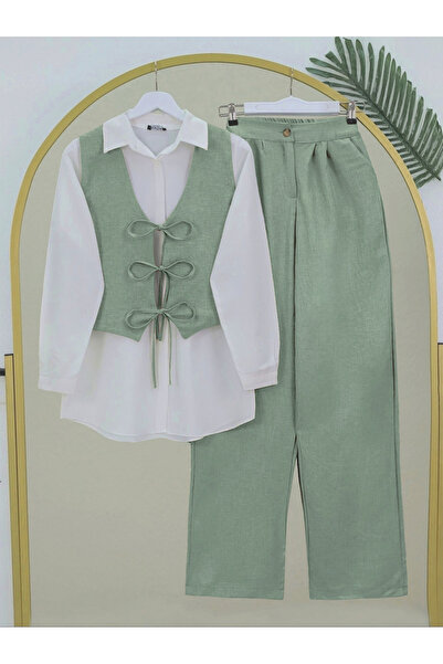 Modamorfo Tie Front Vest Trousers Double Set -Mint