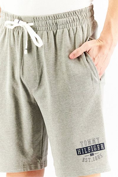 Tommy Hilfiger Men Drawstring Graphic Print Sleepwear Shorts, Grey Heather