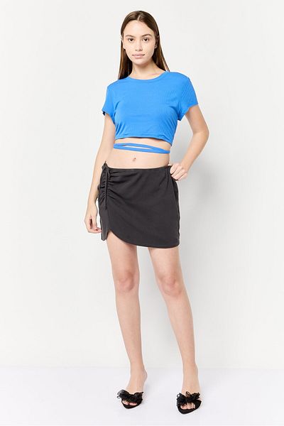 aerie Women Ruched Rib Mini Skirt, Dark Grey