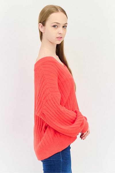 aerie Women V-Neck Knitted Sweater, Red