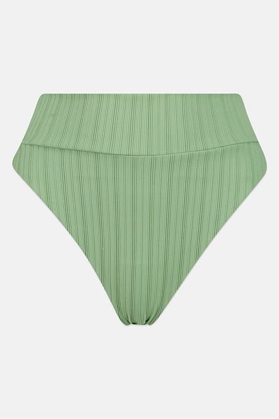 aerie Women Ribbed High Cut Bikini Bottom, Light Green