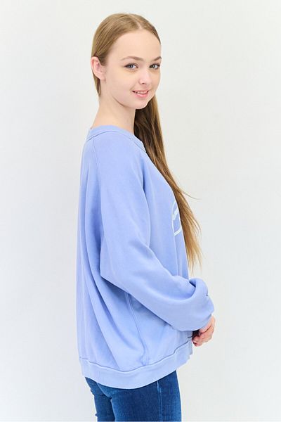 aerie Women Crew Neck Printed Long Sleeve Sweatshirt, Dusty Blue