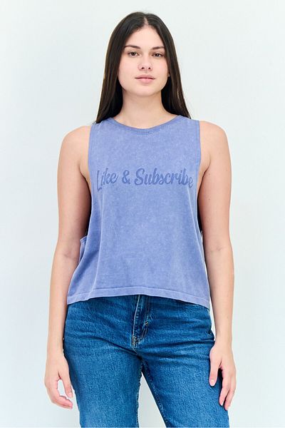 aerie Offline X Aerie Women Round Neck Sleeveless Solid Tank Top, Slate Blue
