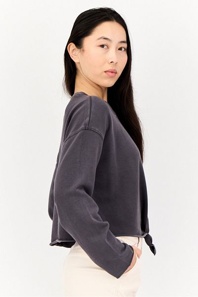 aerie Women Crew Neck Solid Long Sleeve Sweatshirt, Dark Grey