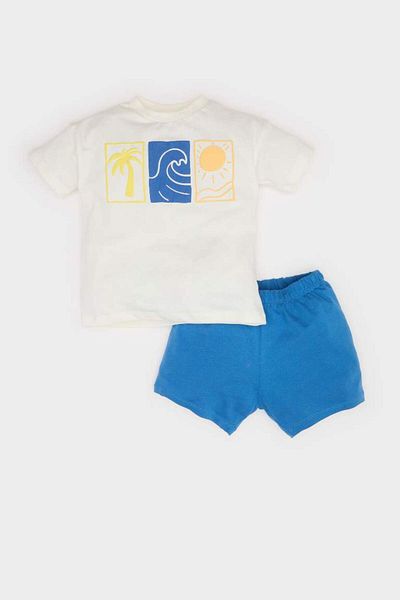 DeFacto New Season Baby Boy 2-Piece Set Printed Short Sleeve T-Shirt Shorts with Latex Waist