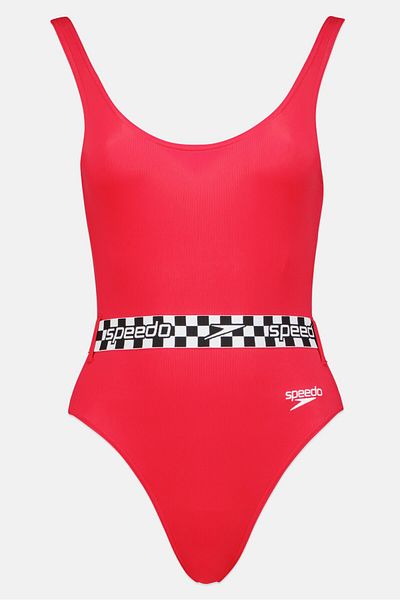 SPEEDO Women One Piece Embroidered Logo Swimsuit, Red