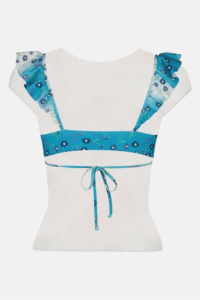 aerie Women Padded Floral Print Bikini Top, Blue