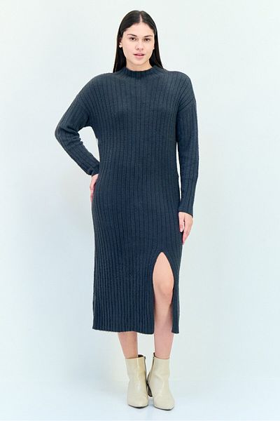 aerie Women Textured Midi Dress, Charcoal