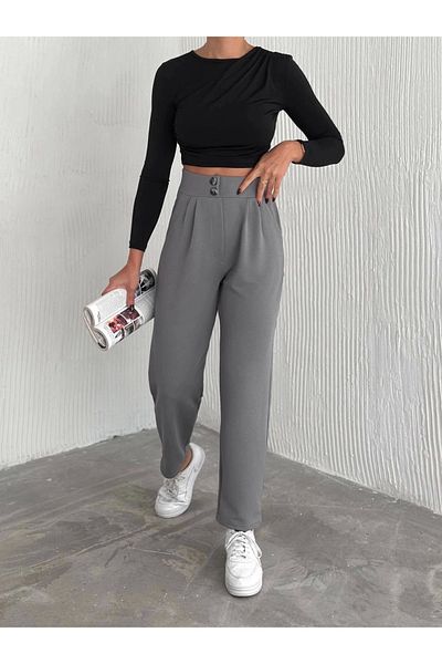 KAZAX Knitted Crepe Trousers Double Buttoned