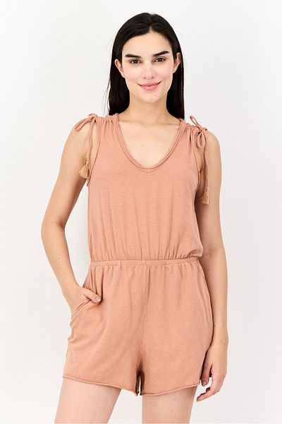 aerie Women Solid Sleeveless Jumpsuits, Light Brown