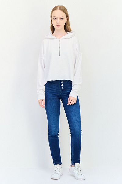 aerie Women Hooded Half Zip Long Sleeve Sweatshirt, White