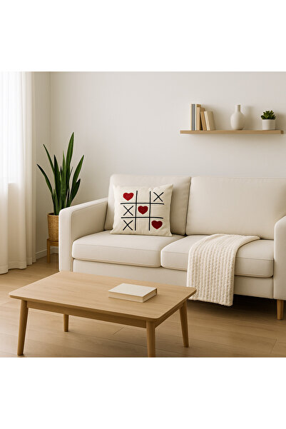 Rell Home Tic Tac Toe (XOX) Κεντημένη με καρδιά Διακοσμητική Μαξιλαροθήκη Μαξιλαροθήκη