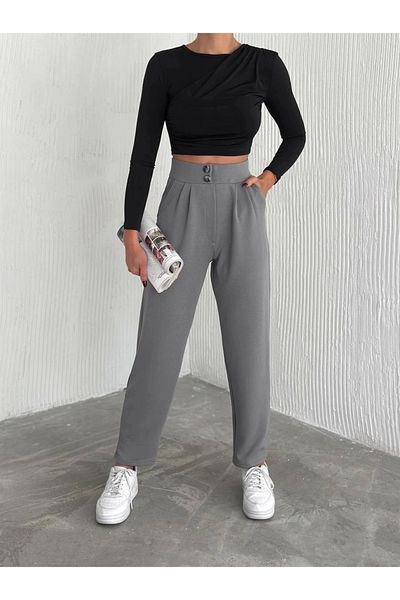 KAZAX Knitted Crepe Trousers Double Buttoned