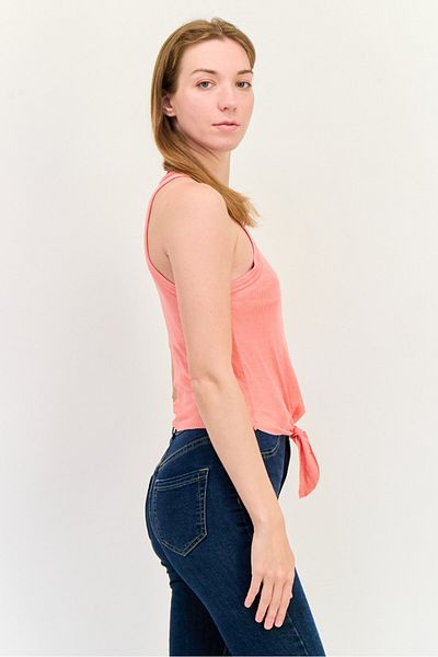 aerie Women Round Neck Sleeveless Textured Tank Top, Coral