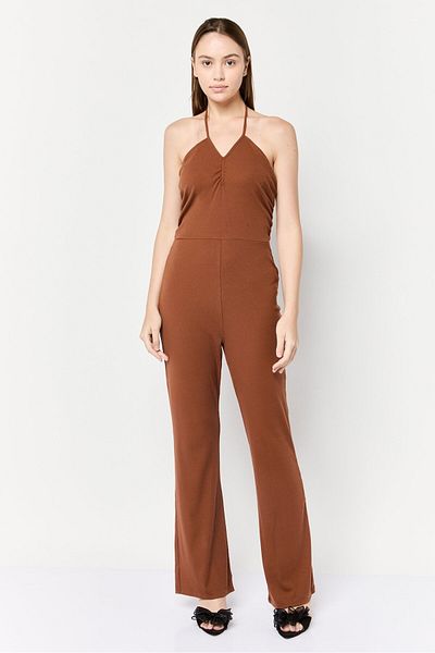 aerie Women Rib Sleeveless Bootcut Jumpsuit, Brown