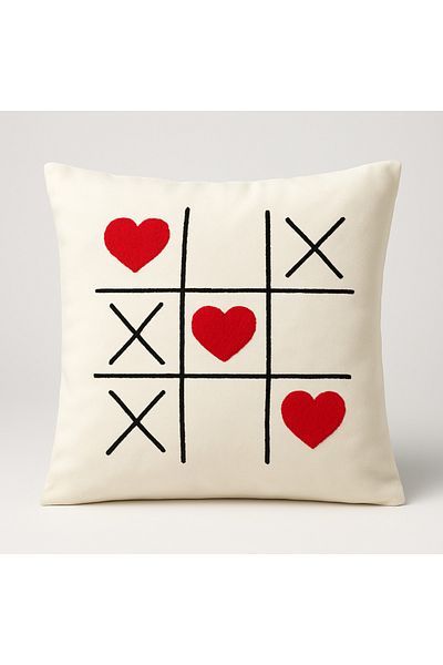 Rell Home Tic Tac Toe (Xox) Heart Embroidered Punch Decorative Pillow Case Throw Pillow Case