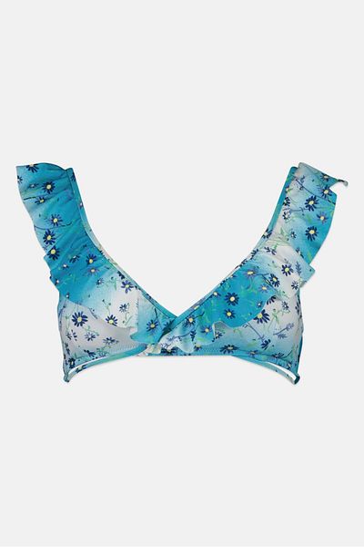 aerie Women Padded Floral Print Bikini Top, Blue