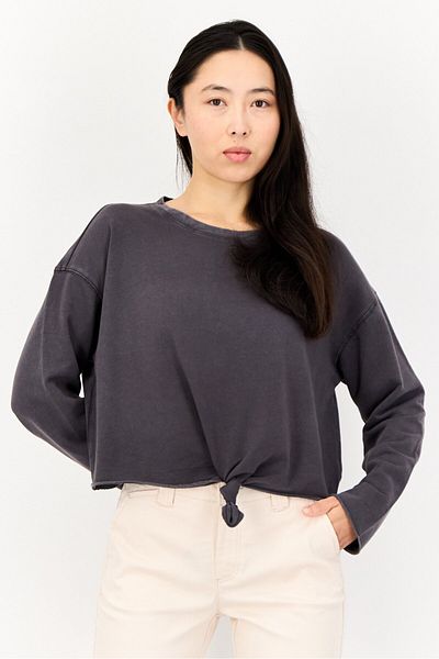 aerie Women Crew Neck Solid Long Sleeve Sweatshirt, Dark Grey