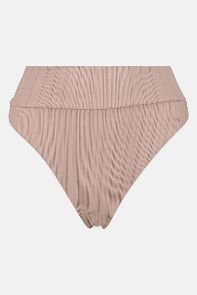 aerie Women Ribbed High Cut Bikini Bottom, Taupe