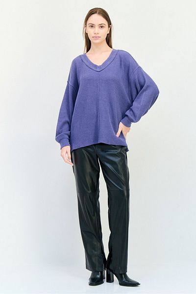 aerie Women V-Neck Textured Sweater, Slate Blue