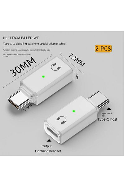 Choice L to C White 2PCS IOS Female to Type C Male Adapter For Xiaomi Huawei POCO Wired Headset Converter