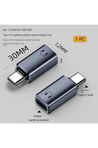 Choice L to C grey 1PC IOS Female to Type C Male Adapter For Xiaomi Huawei POCO Wired Headset Converter OTG