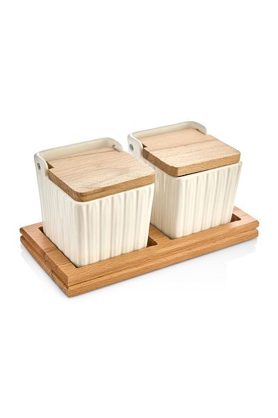 İLİVA 2' Salt, Pepper, Spice Storage Container - Luxury Salt Container Spice Rack with Wooden Stand