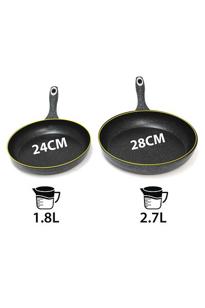 Hascevher StoneCo Frypan Set – 2PC (24cm & 28cm) Compatible with All Stovetops | Made in Turkey