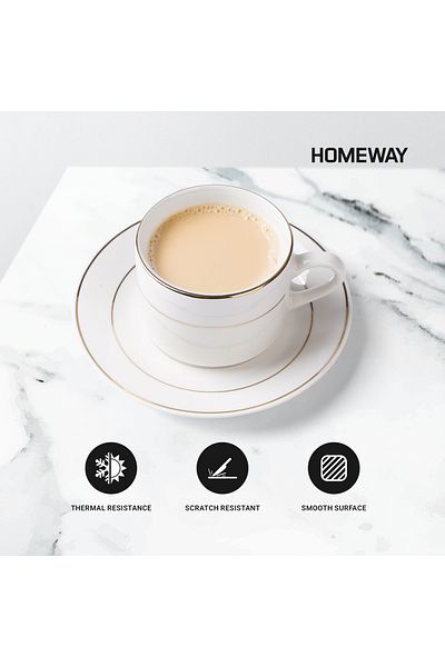 CLIKON Homeway 6-Piece Porcelain Cup & Saucer Set – Elegant Tea & Coffee Mugs for Home & Office
